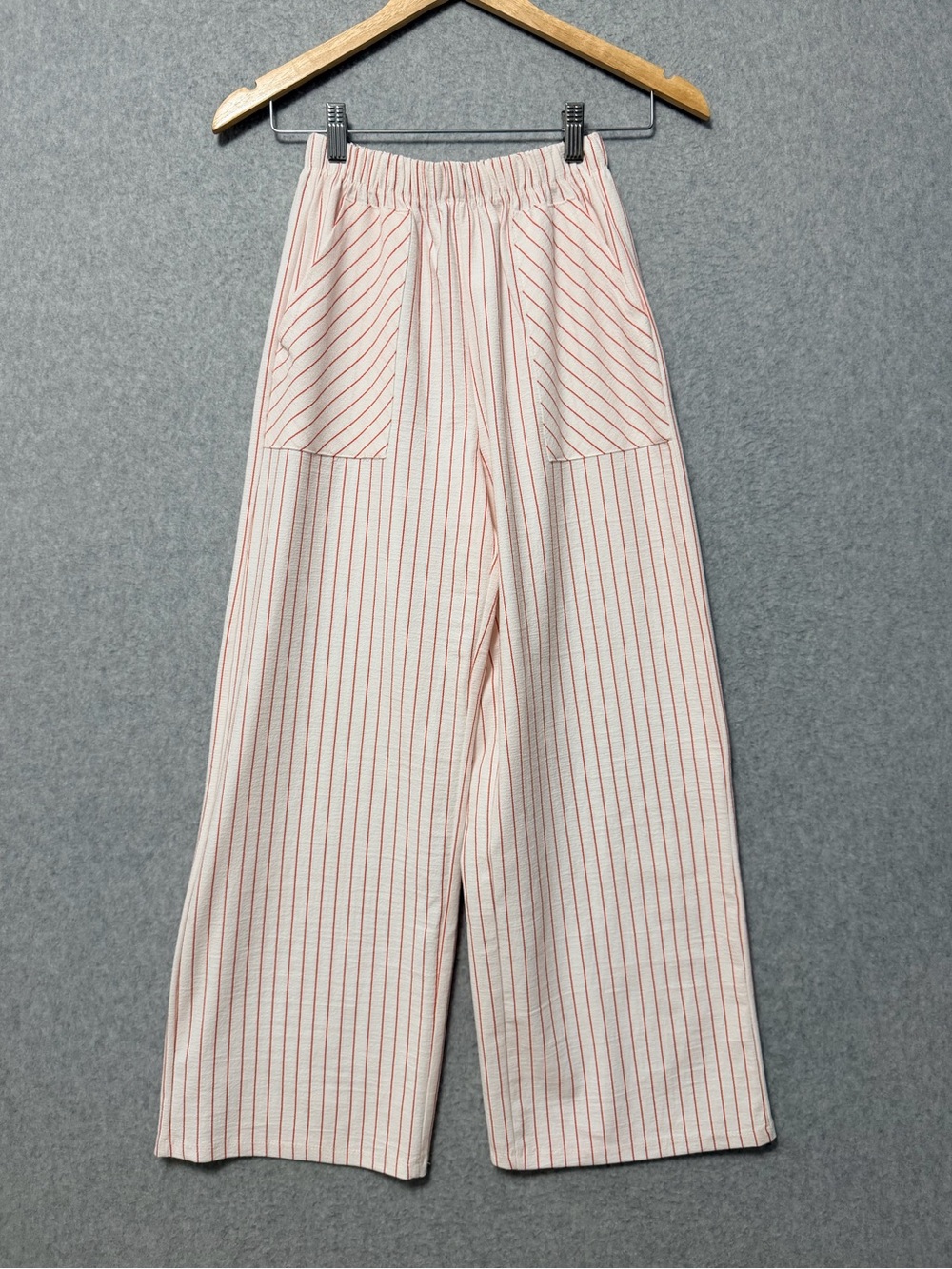 Zara Girls Striped Wide Leg Pull On Pants Size 13/14 White Red Textured